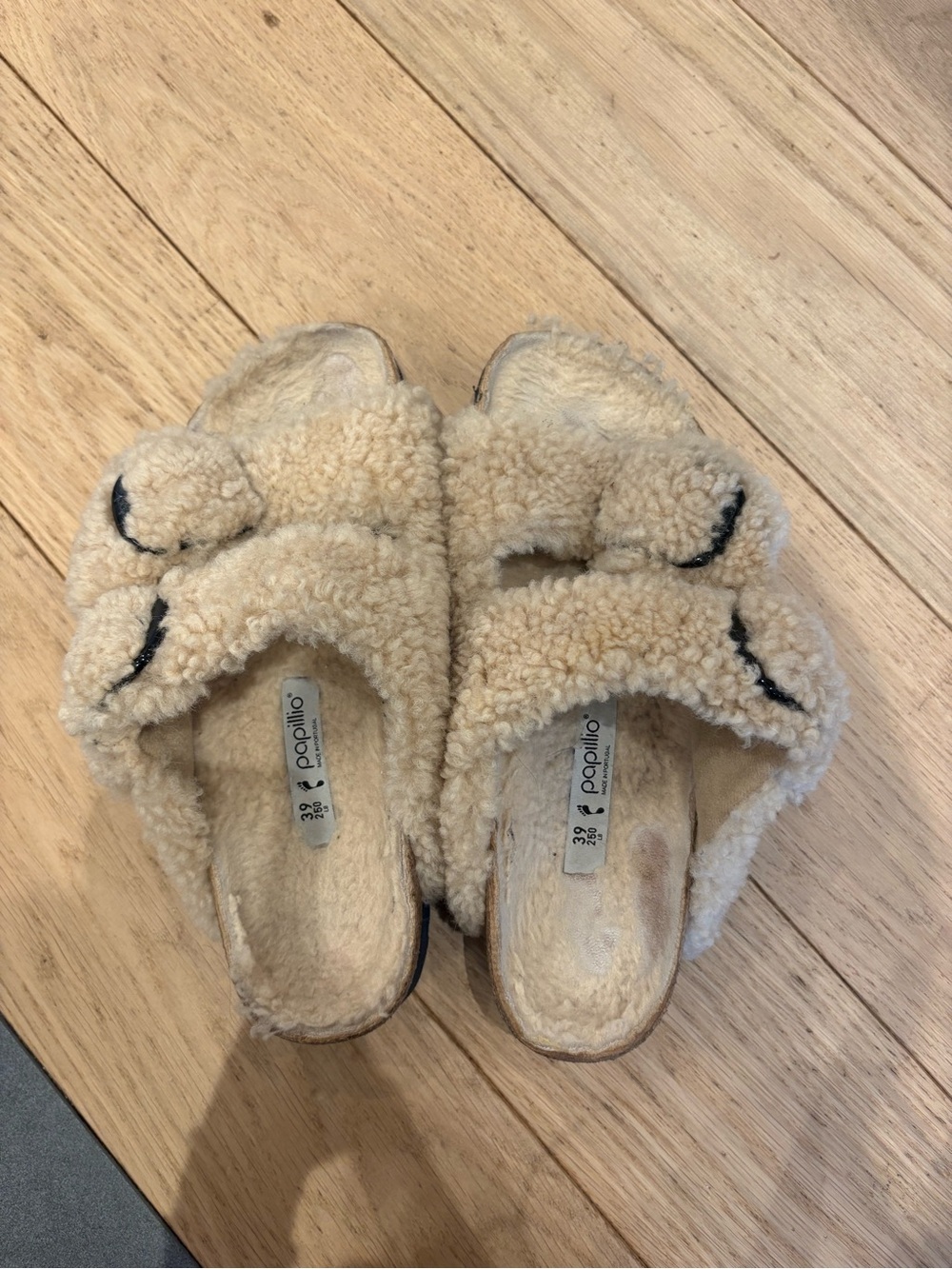 Papillio Plush Shearling Double-Buckle Birkenstock Style in Cream
